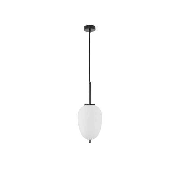 Black Metal & Opal Glass  Black Fabric Wire   LED E14 1x5 Watt 230 Volt   IP20 Bulb Excluded   D: 15.8 H: 120 cm Adjustable height image 1