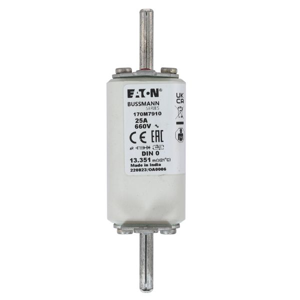 Fuse-link, high speed, 25 A, AC 660 V, DIN 0, aR, DIN, IEC, single indicator, live gripping lugs image 9