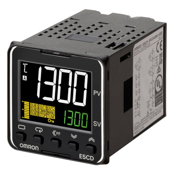 Temp. controller, PRO, 1/16 DIN (48 x 48 mm), 1 x Rel. OUT, 2 AUX, EVT E5CD1013D image 3