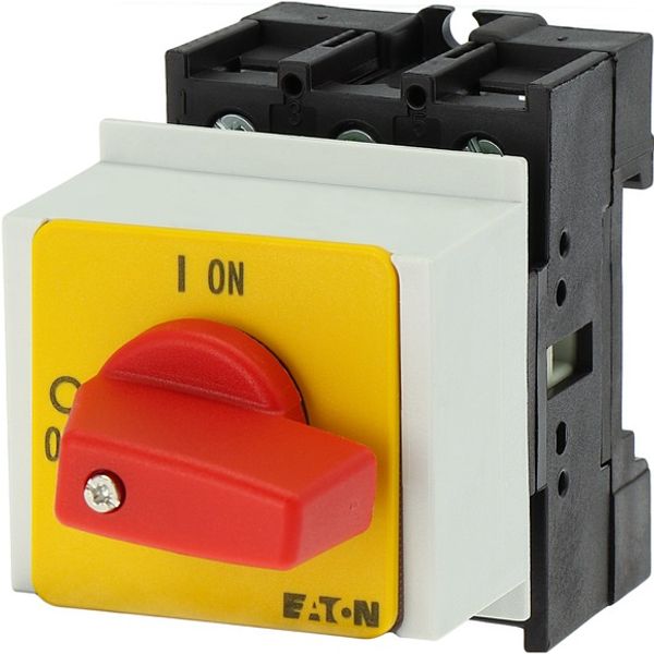 On-Off switch, P1, 32 A, service distribution board mounting, 3 pole, Emergency switching off function, with red thumb grip and yellow front plate image 5