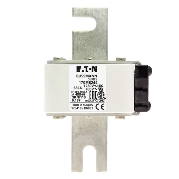 Fuse-link, high speed, 630 A, AC 1250 V, size 3, 76 x 92 x 139 mm, aR, DIN, IEC, single indicator image 2