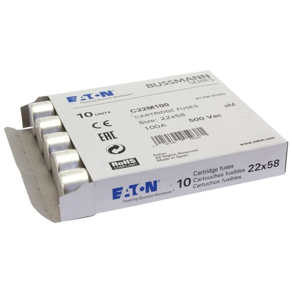 Fuse-link, LV, 100 A, AC 500 V, 22 x 58 mm, aM, IEC image 1