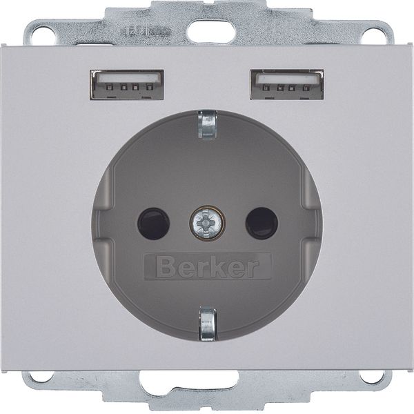 SCHUKO socket outlet/USB A-A, K.5, alu matt, lacquered image 1