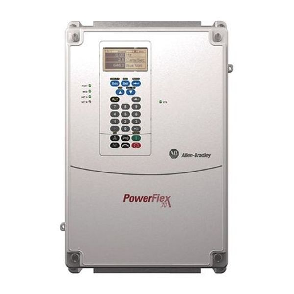 Allen-Bradley 20AD027C3AYNANC0 PowerFlex70 AC Drive, 480 VAC, 3 PH, 27 Amps, 20 HP Normal Duty, 15 HP Heavy Duty,Wall / Machine Mount - IP66/NEMA Type 4X/12 (Indoor Use), with conformal coating, LCD Display, Full Numeric Keypad, Brake IGBT Installed image 1