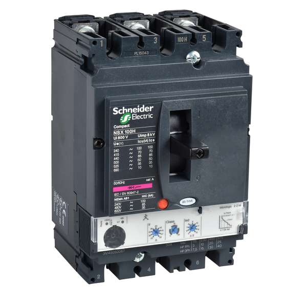 circuit breaker ComPact NSX100N, 50 kA at 415 VAC, MicroLogic 2.2 M trip unit 50 A, 3 poles 3d image 4