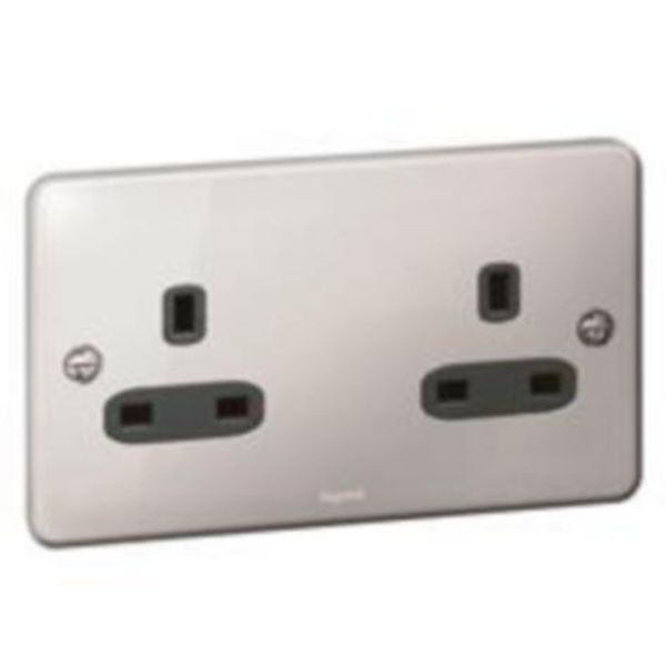 Synergy™ Authentic - 2 gang unswitched socket outlet 13A - Polished Stainless steel image 1