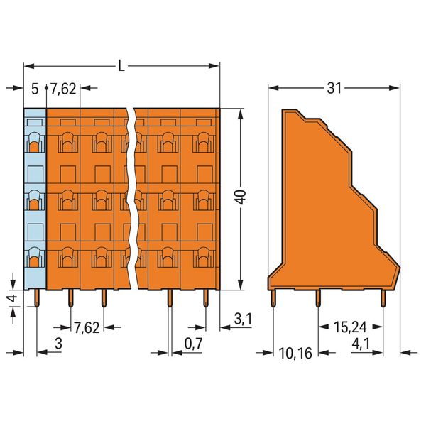 Triple-deck PCB terminal block 2.5 mm² Pin spacing 7.62 mm orange image 2