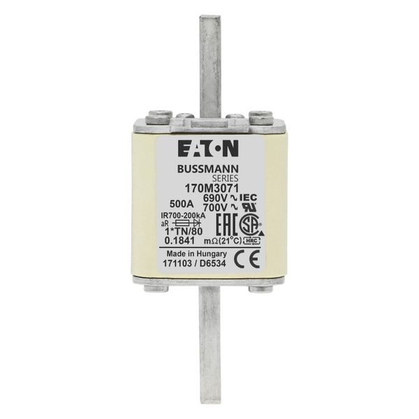 Fuse-link, high speed, 500 A, AC 690 V, compact DIN 1, 45 x 58 x 104 mm, aR, DIN, IEC, single indicator image 7