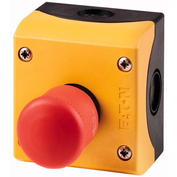 Enclosure, Controlled stop pushbuttons/emergency-stop buttons, Mushroom-shaped, 38 mm, Non-illuminated, Pull-to-release function, 3 NC, Screw connecti image 1