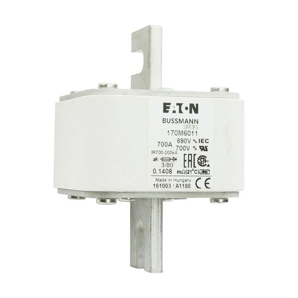 Fuse-link, high speed, 700 A, AC 690 V, DIN 3, 76 x 76 x 109 mm, aR, DIN, IEC, single indicator image 10