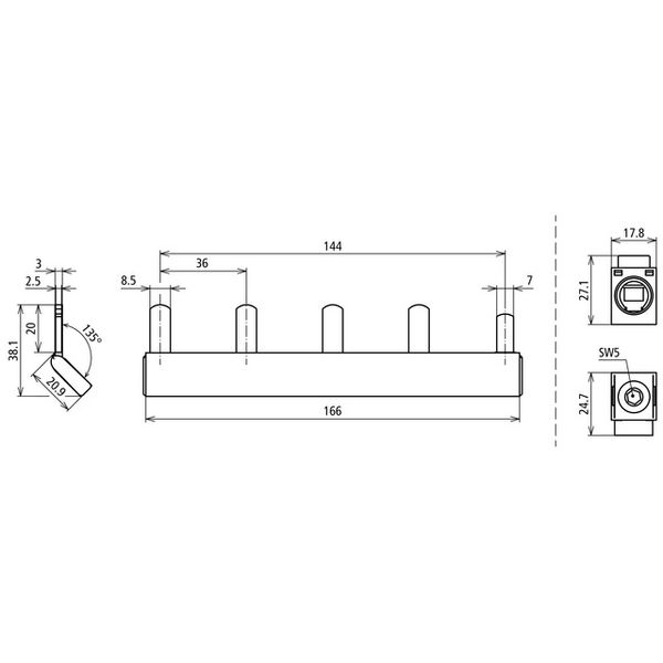 Modular wiring system 1-phase 4-pole 8 modules with clamp up to 50 mm² image 2