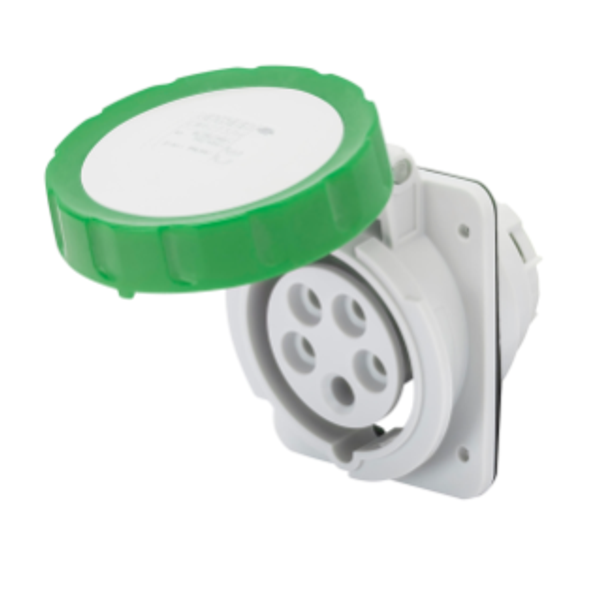 10° ANGLED FLUSH-MOUNTING SOCKET-OUTLET HP - IP66/IP67 - 2P+E 16A >50V 100-300HZ - GREEN - 10H - SCREW WIRING image 1