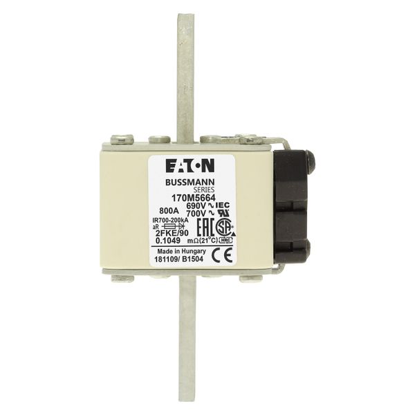 Fuse-link, high speed, 800 A, AC 690 V, size 2, 61 x 77 x 135 mm, aR, IEC, UL, type K indicator, 90 mm centres image 7