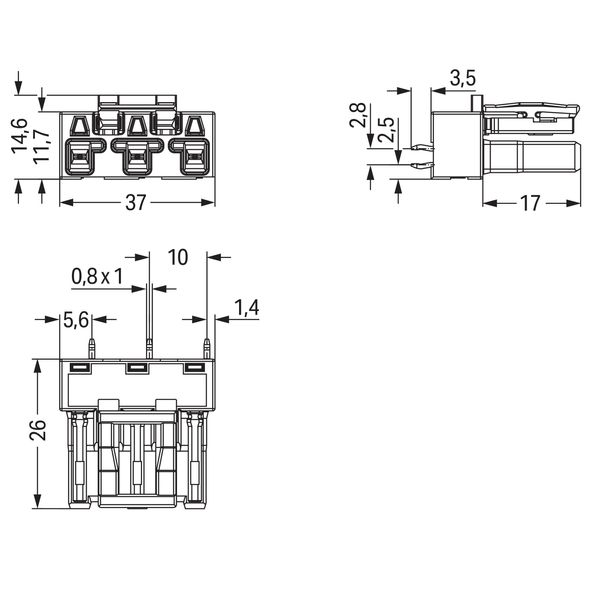 Socket for PCBs straight 3-pole black image 7