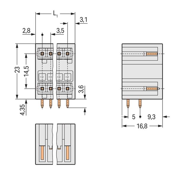 THT double-deck male header 1.0 x 1.0 mm solder pin angled light gray image 4