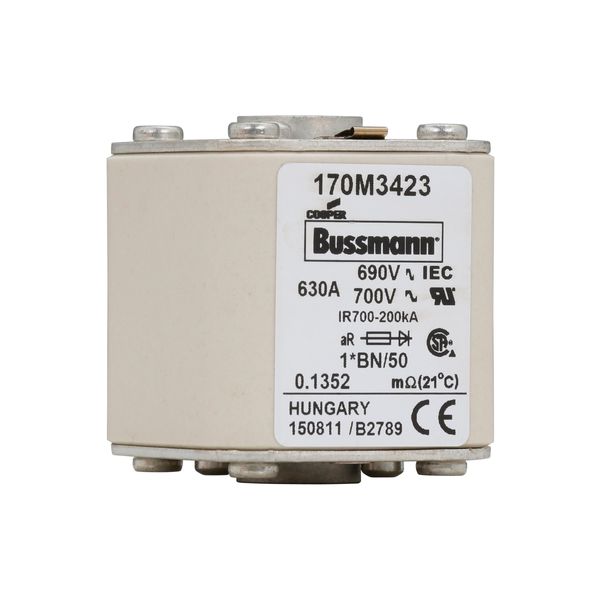 Fuse-link, high speed, 630 A, AC 690 V, compact size 1, 45 x 59 x 51 mm, aR, IEC, UL, single indicator image 32