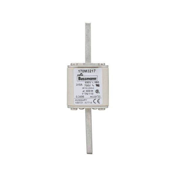 Fuse-link, high speed, 315 A, AC 690 V, compact DIN 1, 45 x 58 x 134 mm, aR, DIN, IEC, single indicator, 80 mm centres image 9