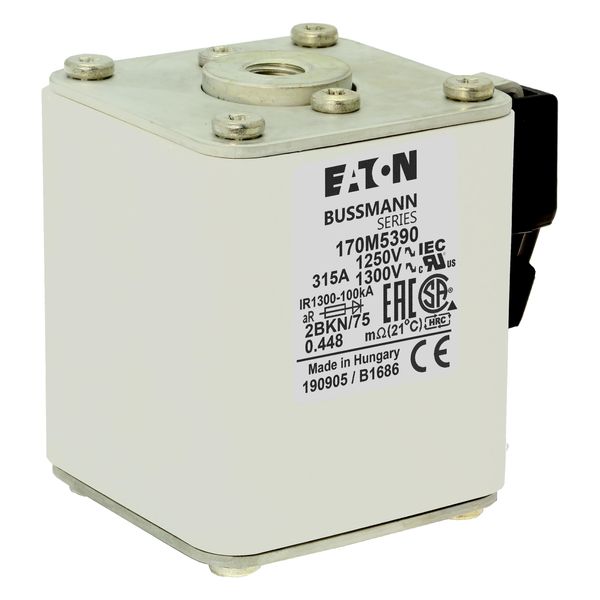 Fuse-link, high speed, 315 A, AC 1250 V, size 2, 61 x 75 x 77 mm, aR, IEC, UL, single indicator image 10