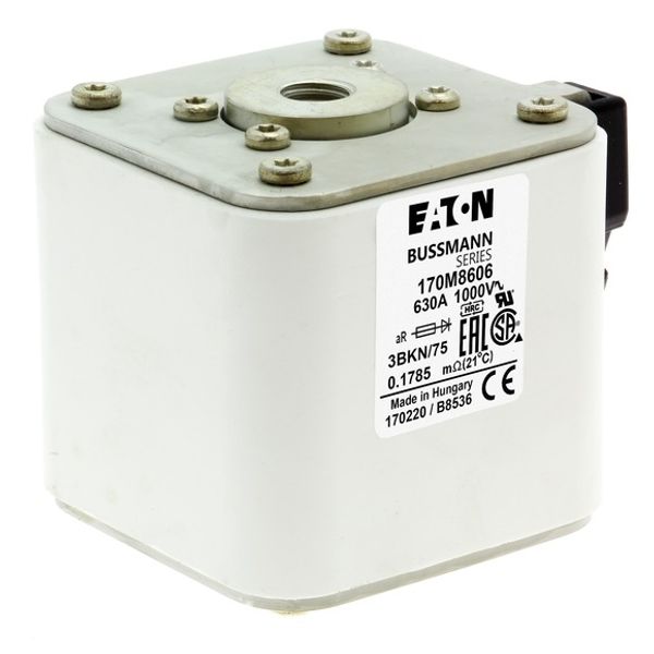 Fuse-link, high speed, 630 A, AC 1000 V, size 3, 74 x 92 x 76 mm, aR, IEC, UL, single indicator image 6