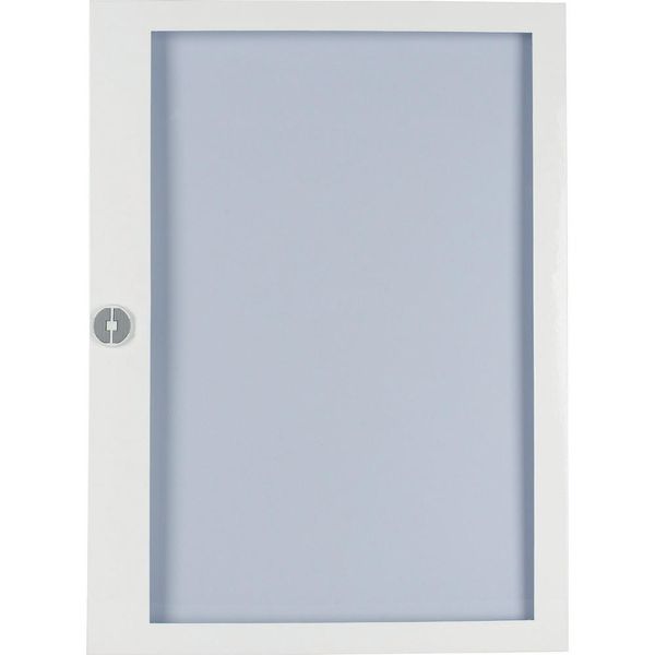 Flush mounted steel sheet door white, transparent with Profi Line handle for 24MU per row, 6 rows image 1