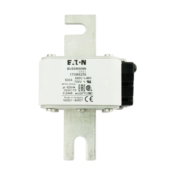 Fuse-link, high speed, 500 A, AC 690 V, DIN 3, 76 x 92 x 139 mm, aR, DIN, IEC, single indicator image 9