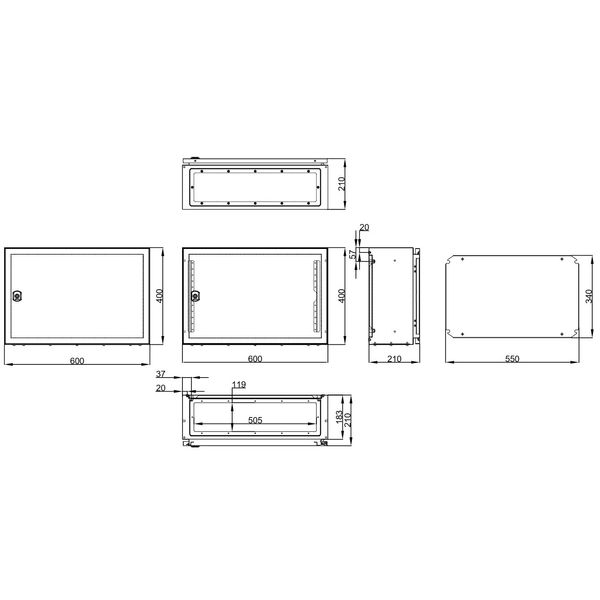 Wall-mounted enclosure 1 door IP65 H=400 W=600 D=210 mm image 2