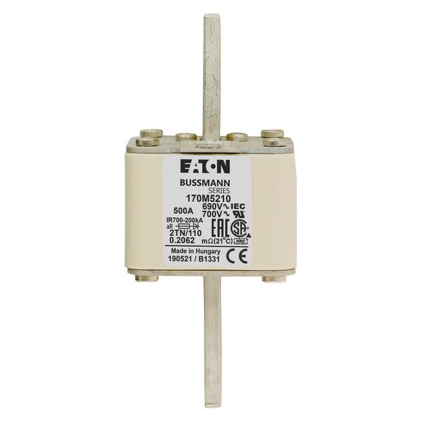 Fuse-link, high speed, 500 A, AC 690 V, DIN 2, 61 x 75 x 138 mm, aR, DIN, IEC, single indicator image 7