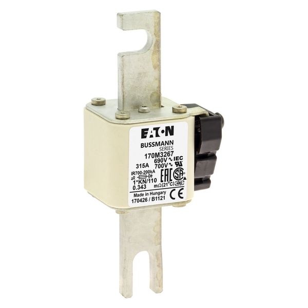 Fuse-link, high speed, 315 A, AC 690 V, compact DIN 1, 45 x 58 x 134 mm, aR, DIN, IEC, type K indicator, 110 mm centres image 8