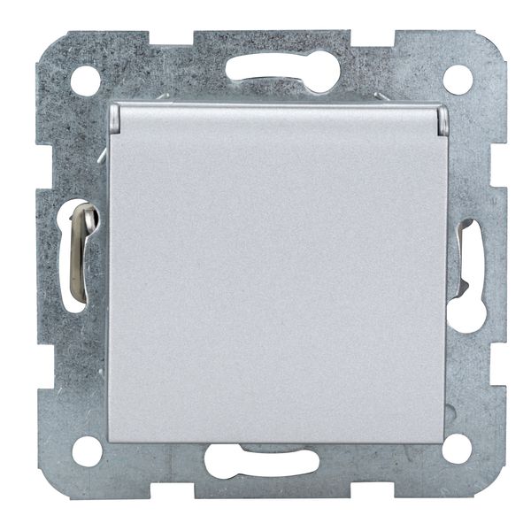 Socket outlet, flap cover, screw clamps, silver image 3