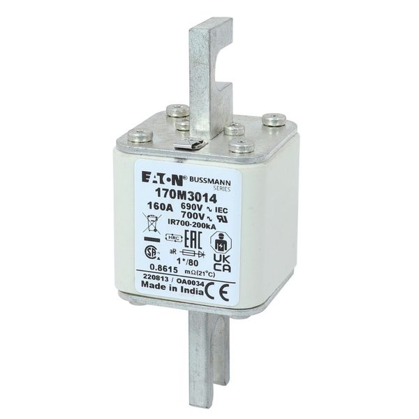 Fuse-link, high speed, 160 A, AC 690 V, compact DIN 1, 45 x 45 x 104 mm, aR, DIN, IEC, single indicator image 8