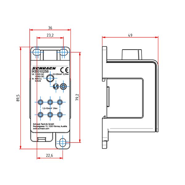 AL - Main branch terminal, 1-pole,80A,  1x25mmý, 6x10mmý image 11