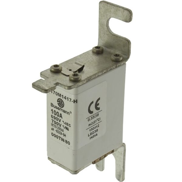 Fuse-link, high speed, 100 A, AC 690 V, size 000, 21 x 40 x 100 mm, aR, DIN, IEC, single indicator image 3