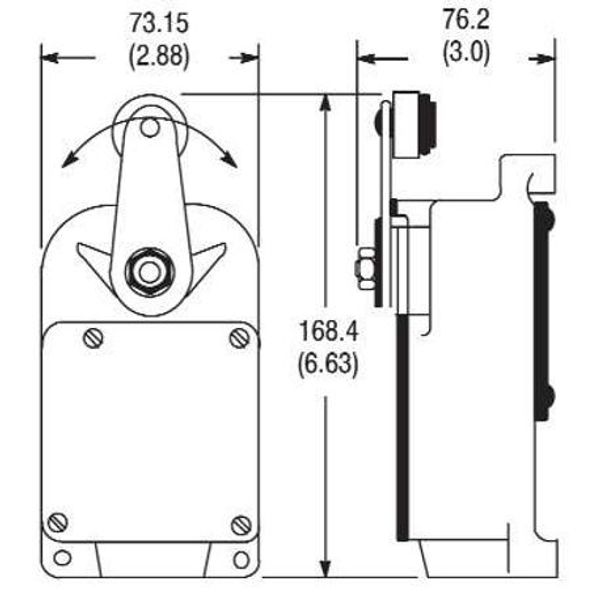 Allen-Bradley, 801-ASC25, 801 General Purpose Limit Switch, Roller Lever Type, Snap Action, Spring Return, Type 3 Housing Style, Arrangement C image 1