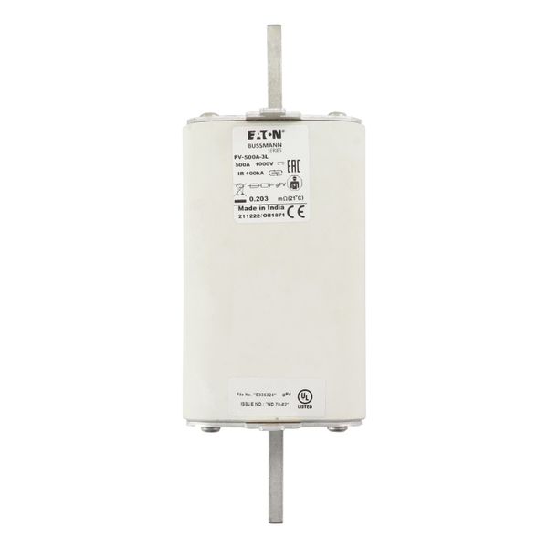 Fuse-link, high speed, 500 A, DC 1000 V, 3L, 75 x 91 x 205 mm, gPV, UL, IEC, with indicator image 17