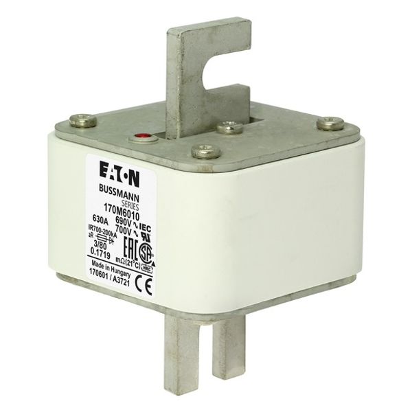 Fuse-link, high speed, 630 A, AC 690 V, DIN 3, 76 x 76 x 109 mm, aR, DIN, IEC, single indicator image 3