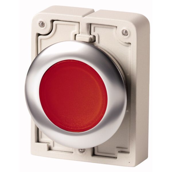 Illuminated pushbutton actuator, RMQ-Titan, flat, maintained, red, blank, Front ring stainless steel image 1