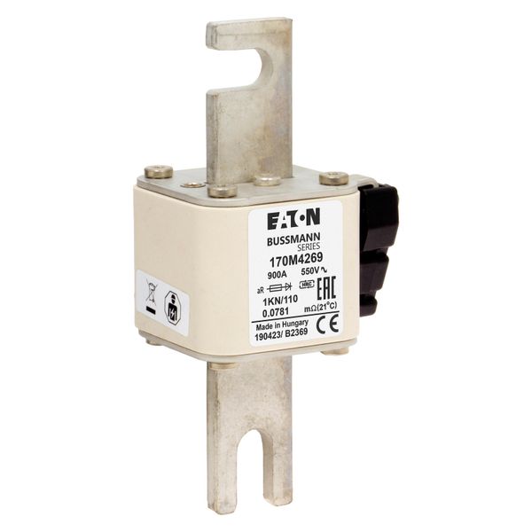 Fuse-link, high speed, 900 A, AC 550 V, DIN 1, 53 x 69 x 108 mm, aR, DIN, IEC, single indicator image 12