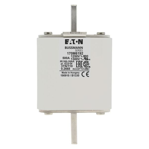 Fuse-link, high speed, 500 A, AC 1250 V, size 3, 76 x 90 x 139 mm, aR, DIN, IEC, type T indicator image 17