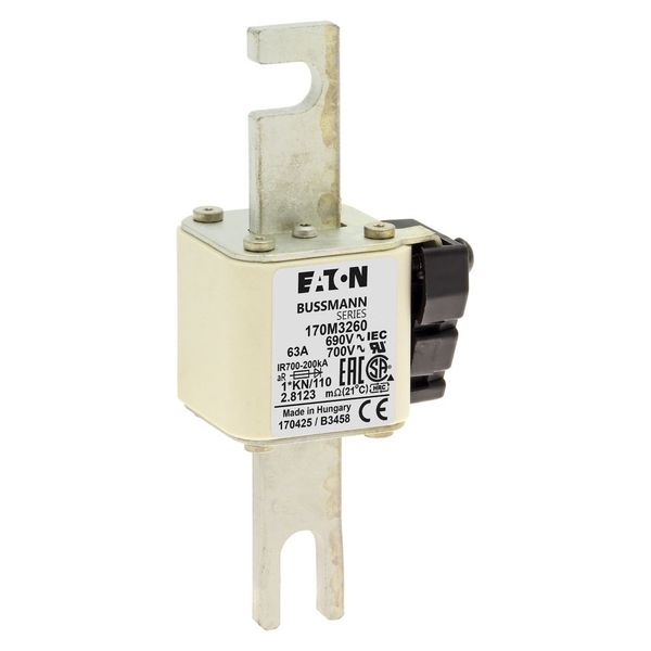 Fuse-link, high speed, 63 A, AC 690 V, compact DIN 1, 45 x 58 x 134 mm, aR, DIN, IEC, type K indicator, 110 mm centres image 8