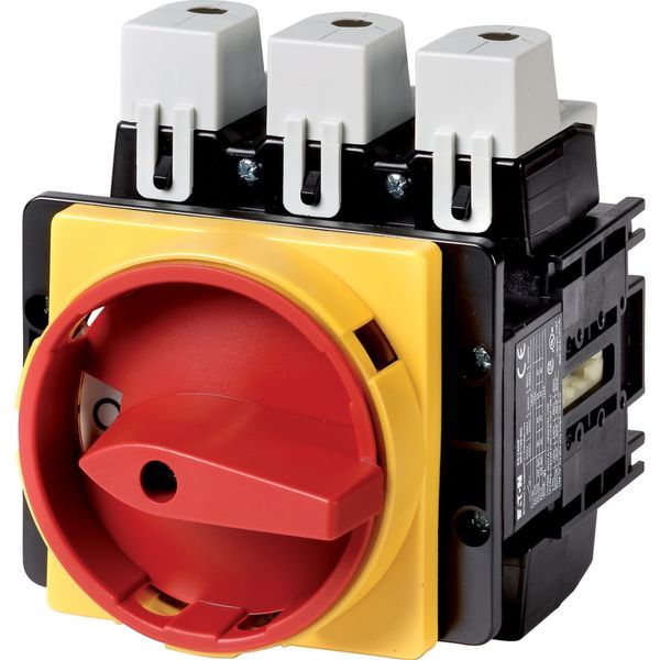 Main switch, P5, 250 A, flush mounting, 3 pole, Emergency switching off function, With red rotary handle and yellow locking ring, Lockable in the 0 (O image 2