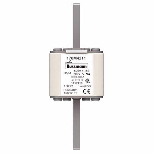 Fuse-link, high speed, 350 A, AC 690 V, DIN 1, 53 x 66 x 138 mm, aR, DIN, IEC, type T indicator image 1