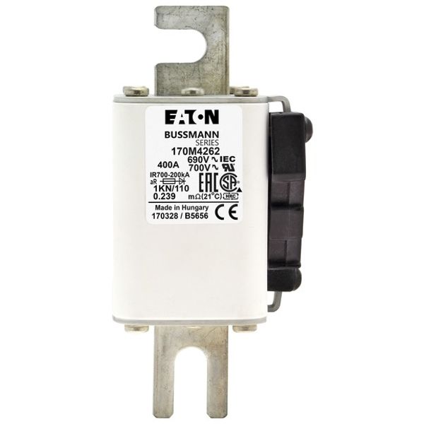 Fuse-link, high speed, 400 A, AC 690 V, DIN 1, 53 x 69 x 138 mm, aR, DIN, IEC, single indicator image 2