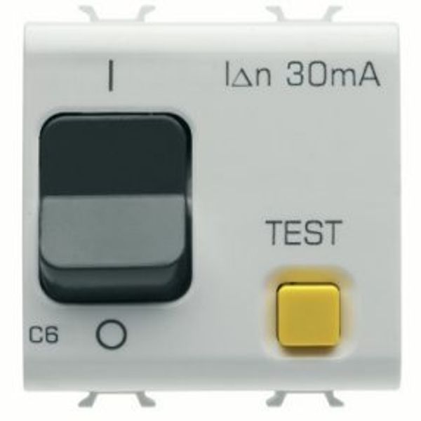 RESIDUAL CURRENT BREAKER WITH OVERCURRENT PROTECTION - C CHARACTERISTIC - CLASS A - 1P+N 6A 230Vac 30mA - 2 MODULES - SATIN WHITE - CHORUSMART image 1