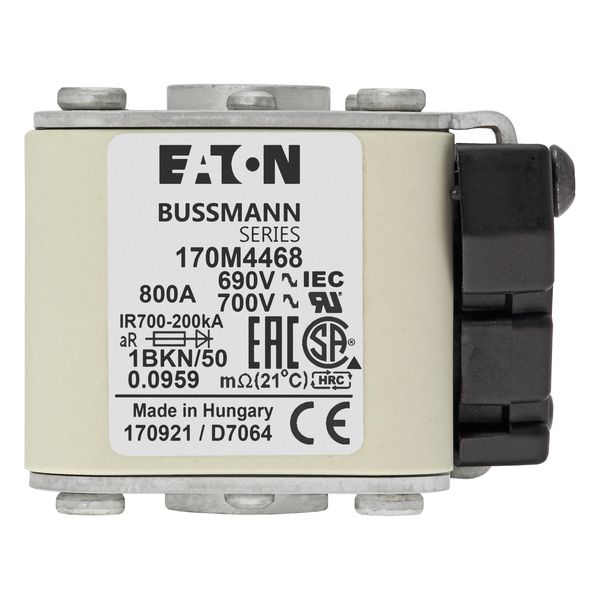 Fuse-link, high speed, 800 A, AC 690 V, size 1, 53 x 69 x 51 mm, aR, IEC, UL, type K indicator, flush end, M8 image 8