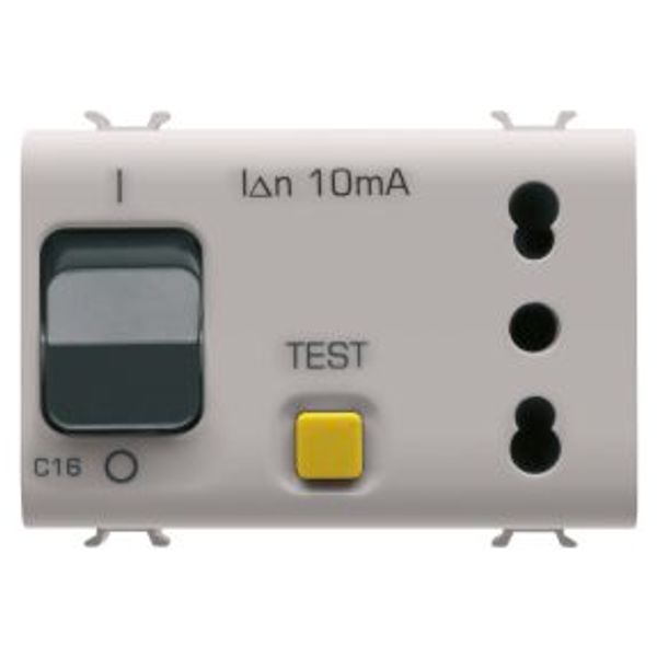 INTERLOCKED SWITCHED SOCKET-OUTLET - 2P+E 16A - P17-P11 - WITH RCBO 1P+N 16A - 230Vac - 3 MODULES - N SATIN BEIGE - CHORUSMART image 1