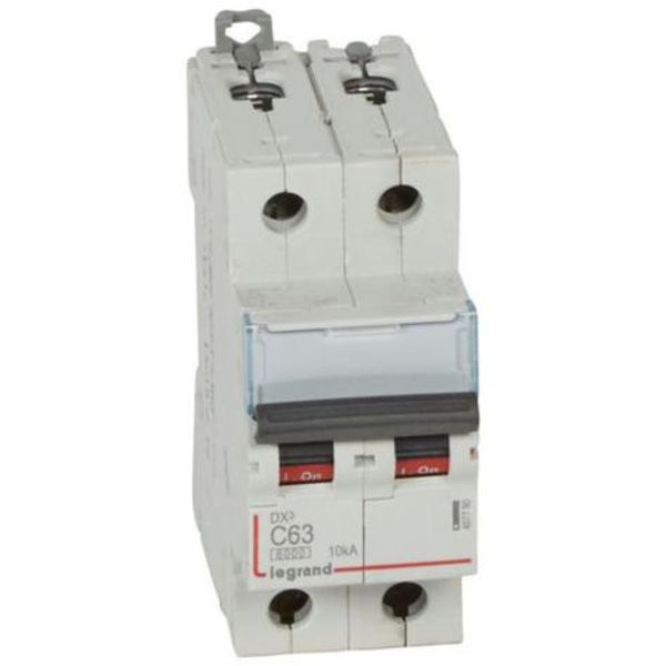 DX³6000 10kA high inlet and low outlet 2P screw circuit breaker 230V~ to 400V~ - 63A - curve C - 2 modules image 1