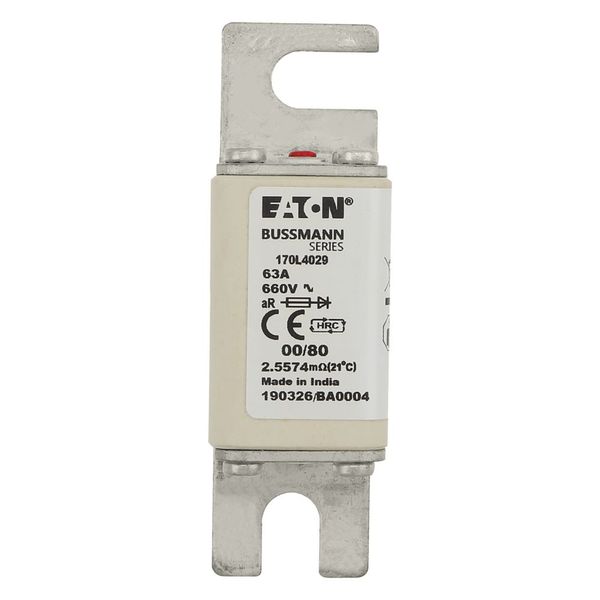 Fuse-link, high speed, 63 A, AC 660 V, size 00, 30 x 51 x 98 mm, aR, DIN, IEC, single indicator image 8