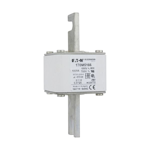 Fuse-link, high speed, 1000 A, AC 690 V, DIN 2, 61 x 61 x 108 mm, aR, DIN, IEC, single indicator, 110 mm centres image 9