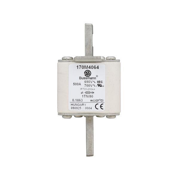 Fuse-link, high speed, 500 A, AC 690 V, DIN 1, 53 x 66 x 108 mm, aR, DIN, IEC, single indicator image 7