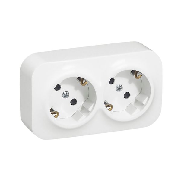 2X2P+E SCHUKO 16A PREWIRED SOCKET WITH SHUTTERS WHITE image 1